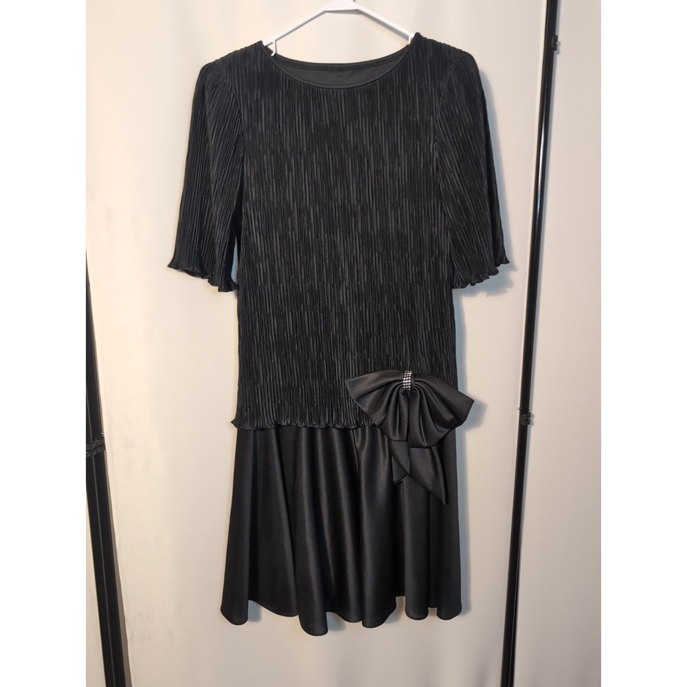 After Dark Vintage Classic 80's‎ Black Dress Pleated Rhinestone Accent Sz. 10